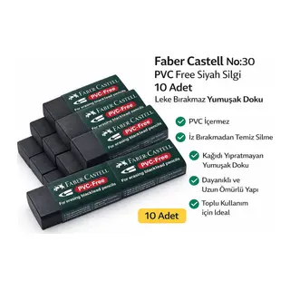 No:30 PVC Free Siyah Silgi 10 Adet Leke Bırakmaz Yumuşak Doku