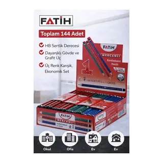 Fatih Mercanlı 12010 HB Kurşun Kalem Silgisiz 144 Adet Karışık Renk