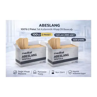 Abeslang 100'lü 2 Paket Tek Kullanımlık Ahşap Dil Basacağı Non Steril Medikal Spatula Toplam 200 Adet