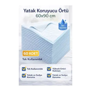 Yatak Koruyucu Örtü 60x90 cm 60 Adet Tek Kullanımlık Sıvı Geçirmez Hasta Altı Bezi