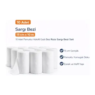Sargı Bezi 15 cm x 10 m 10 Adet Pamuklu Hidrofil Gazlı Bez Rulo Sargı Bezi
