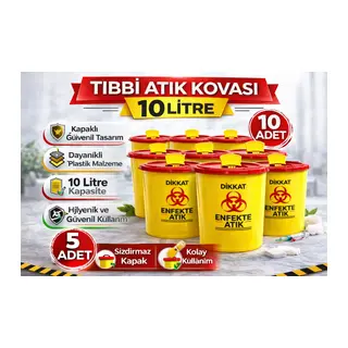 Tıbbi Atık Kovası 10 Litre 10 Adet Kapaklı Tıbbi Atık Kutusu Enfekte Atık Kovası Seti