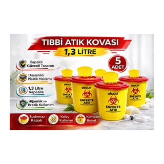 Tıbbi Atık Kovası 1,3 Litre 5 Adet Kapaklı Tıbbi Atık Kutusu Enfekte Atık Kovası Seti