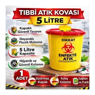 Tıbbi Atık Kovası 5 Litre 1 Adet Kapaklı Tıbbi Atık Kutusu Enfekte Atık Kovası