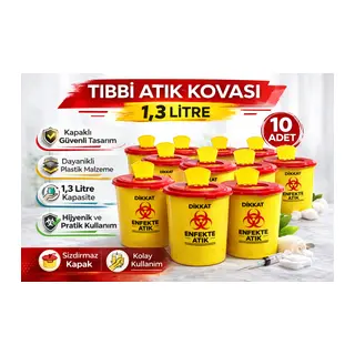 Tıbbi Atık Kovası 1,3 Litre 10 Adet Kapaklı Tıbbi Atık Kutusu Enfekte Atık Kovası Seti