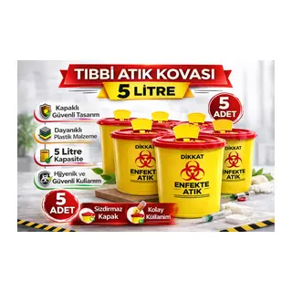Tıbbi Atık Kovası 5 Litre 5 Adet Kapaklı Tıbbi Atık Kutusu Enfekte Atık Kovası