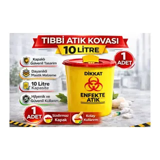 Tıbbi Atık Kovası 10 Litre 1 Adet Kapaklı Tıbbi Atık Kutusu Enfekte Atık Kovası