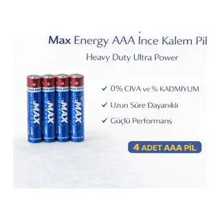 Max Energy AAA İnce Kalem Pil 1.5V R03 Heavy Duty Ultra Power 4 lü 1 Paket