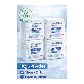 Hidrofil Rulo Pamuk 1 Kg x 4 Adet Saf Pamuk Yüksek Emici Medikal ve Kozmetik Kullanım