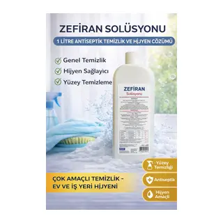 Zefiran Solüsyonu 1 Litre Antiseptik Temizlik ve Hijyen Amaçlı Çok Amaçlı Solüsyon 1 ADET