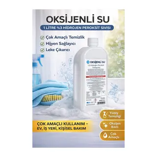 Oksijenli Su 1 Litre %3 Hidrojen Peroksit Solüsyonu Çok Amaçlı Temizlik ve Hijyen Sıvısı 1 ADET
