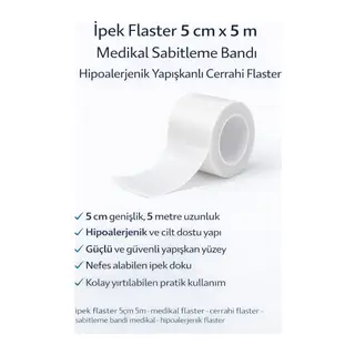 İpek Flaster 5 cm x 5 m Medikal Sabitleme Bandı Hipoalerjenik Yapışkanlı Cerrahi Flaster