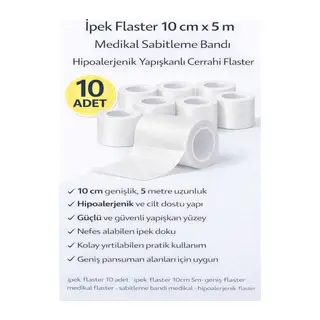 İpek Flaster 10 cm x 5 m 10 Adet Medikal Sabitleme Bandı Hipoalerjenik Yapışkanlı Cerrahi Flaster