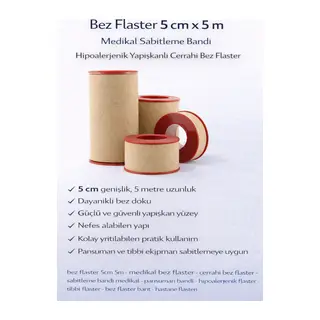 Bez Flaster 5 cm x 5 m Medikal Sabitleme Bandı Hipoalerjenik Yapışkanlı Cerrahi Bez Flaster