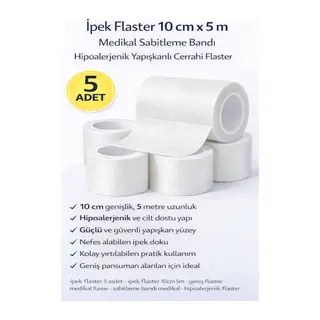 İpek Flaster 10 cm x 5 m 5 Adet Medikal Sabitleme Bandı Hipoalerjenik Yapışkanlı Cerrahi Flaster