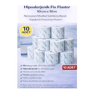 Hipoalerjenik Fix Flaster 10 cm x 10 m 10 Adet Nonwoven Medikal Sabitleme Bandı Yapışkanlı Pansuman Flasteri