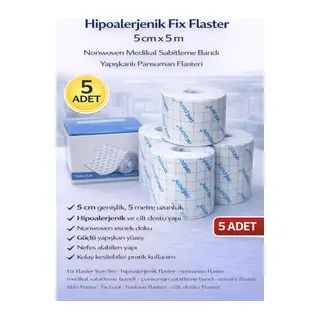 Hipoalerjenik Fix Flaster 5 cm x 5 m 5 Adet Nonwoven Medikal Sabitleme Bandı Yapışkanlı Pansuman Flasteri