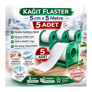Kağıt Flaster 5 cm x 5 m 5 Adet Medikal Sabitleme Bandı Hassas Ciltler İçin