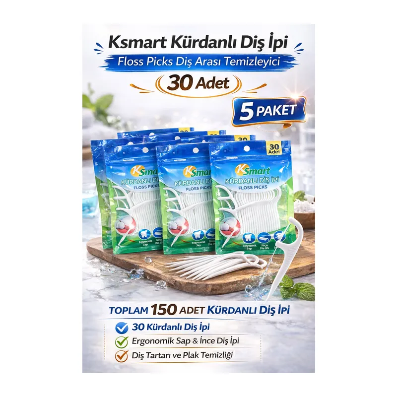 Ksmart Kürdanlı Diş İpi 30 Adet Floss Picks Diş Arası Temizleyici 5 Paket