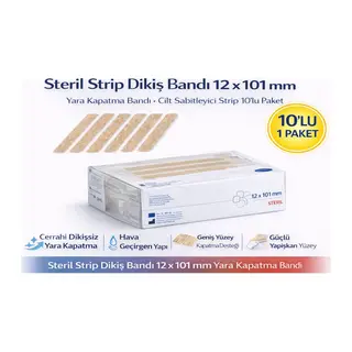 Steril Strip Dikiş Bandı 12 x 100 mm Yara Kapatma Bandı Cilt Sabitleyici Strip 6'lı 1 Paket