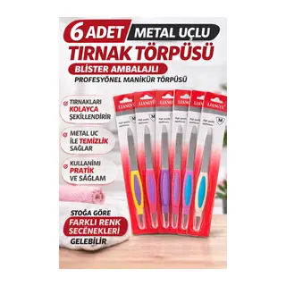 6 Adet Metal Uçlu Tırnak Törpüsü Blister Ambalajlı Profesyonel Manikür Törpüsü Seti
