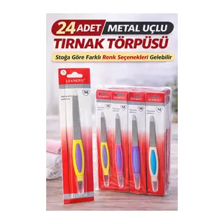 24 Adet Metal Uçlu Tırnak Törpüsü Blister Ambalajlı Profesyonel Manikür Törpüsü Seti