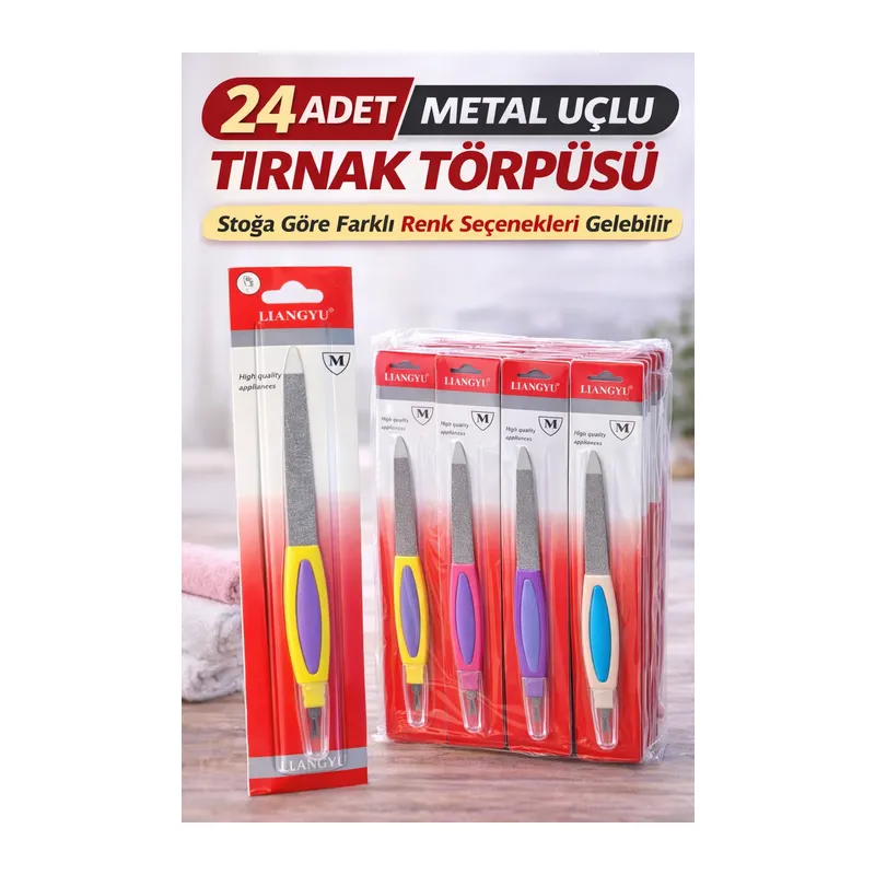 24 Adet Metal Uçlu Tırnak Törpüsü Blister Ambalajlı Profesyonel Manikür Törpüsü Seti