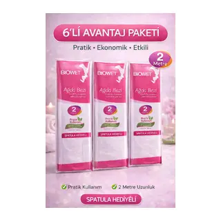 Biowet Ağda Bezi 2 Metre Spatula Hediyeli Epilasyon Bezi Dayanıklı Tüy Dökme Bezi 6 Paket