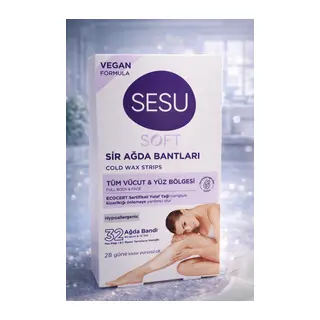 Sesu Soft Sir Ağda Bantları 32 Adet Vegan Formula Tüm Vücut ve Yüz İçin Soğuk Ağda Bandı