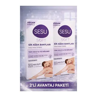 Sesu Soft Sir Ağda Bantları 32 Adet Vegan Formula Tüm Vücut ve Yüz İçin Soğuk Ağda Bandı 2'li Paket