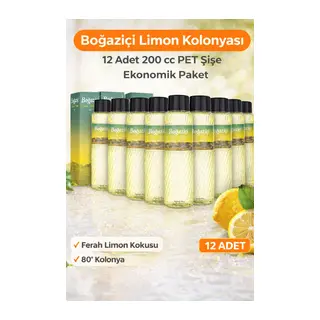 Boğaziçi Limon Kolonyası 200 cc PET Şişe 12 Adet 80° Limon Kokulu Kolonya Ekonomik Çoklu Paket