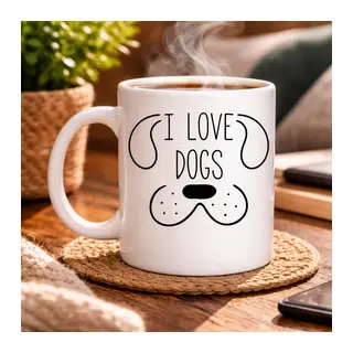 Köpek Severlere Özel “I Love Dogs” Kupa MODEL 182– Sevimli Köpek Tasarımlı Porselen Kahve Kupası – Hediyelik Kupa