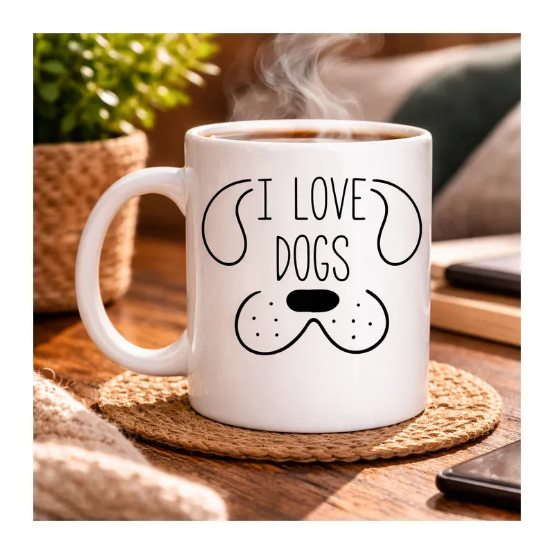 Köpek Severlere Özel “I Love Dogs” Kupa MODEL 182– Sevimli Köpek Tasarımlı Porselen Kahve Kupası – Hediyelik Kupa