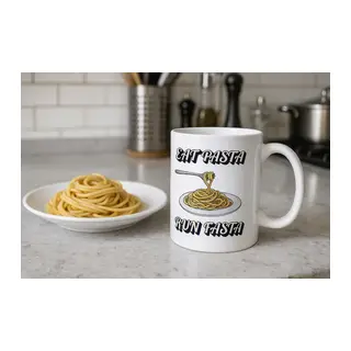 Eat Pasta Run Fasta Yazılı Kupa Model 209 Makarna Temalı Komik Tasarım Seramik Kahve Kupası