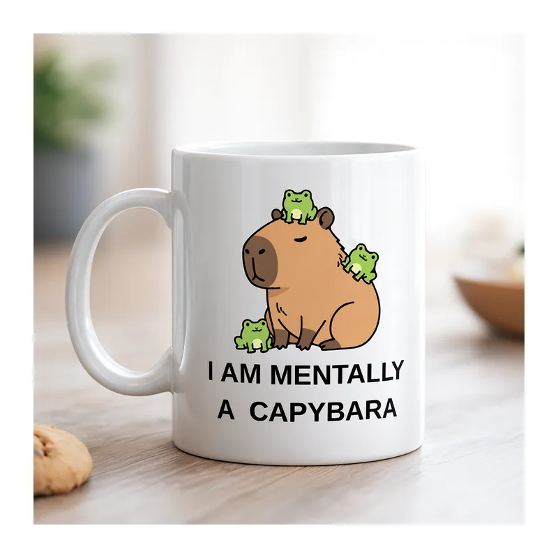 I Am Mentally A Capybara Yazılı Kapibara Tasarımlı Kupa Model 214 Baskılı Seramik Kahve Kupası