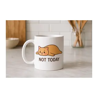 Not Today Yazılı Sevimli Kedi Tasarımlı Kupa Model 217 Baskılı Seramik Kahve Kupası