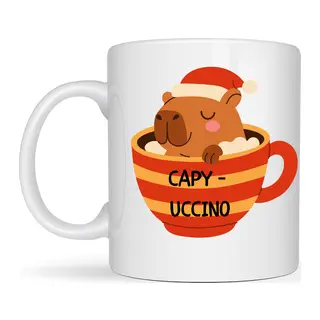 Capyccino Kapibara Tasarımlı Kupa Model 219 Yılbaşı Temalı Baskılı Seramik Kahve Kupası