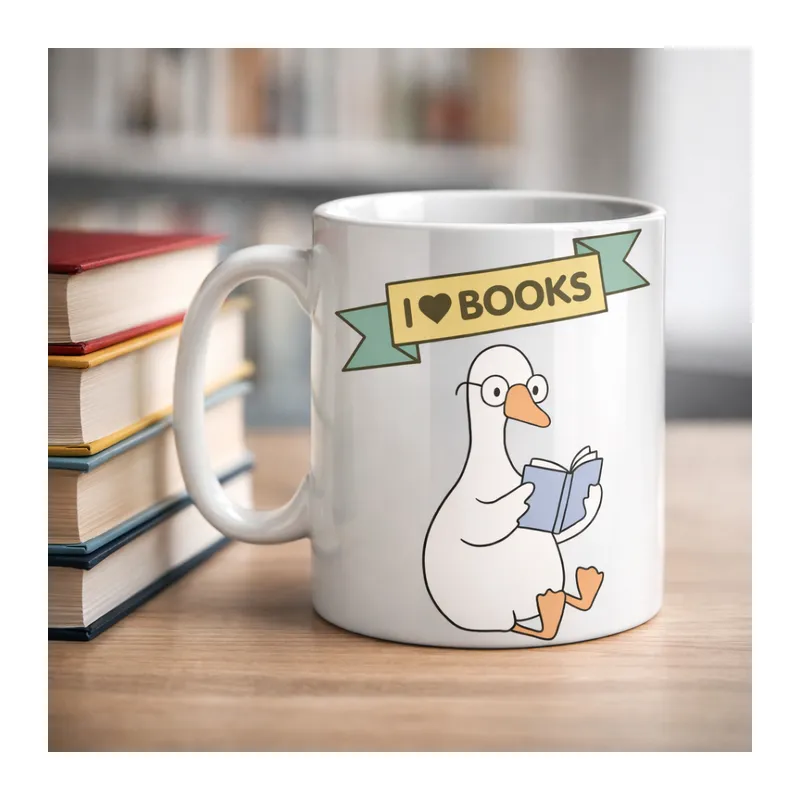 I Love Books Yazılı Tasarım Kupa Model 206 Kitap Severlere Özel Seramik Kahve Kupası Hediye Seçeneği
