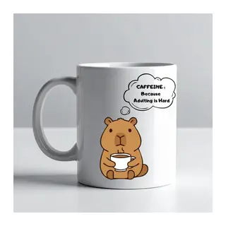 Caffeine Because Adulting is Hard Yazılı Kupa Model 207 Komik Tasarım Seramik Kahve Kupası Hediye Seçeneği