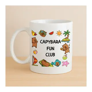 Capybara Fun Club Yazılı Eğlenceli Tasarım Kupa Model 237 Sevimli Baskılı Seramik Kahve Kupası