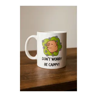 Don’t Worry Be Cappy Tasarım Kupa Model 231 Sevimli Kapibara Baskılı Seramik Kahve Kupası