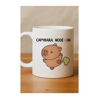 Capybara Mode On Yazılı Komik Tasarım Kupa Model 238 Sevimli Baskılı Seramik Kahve Kupası