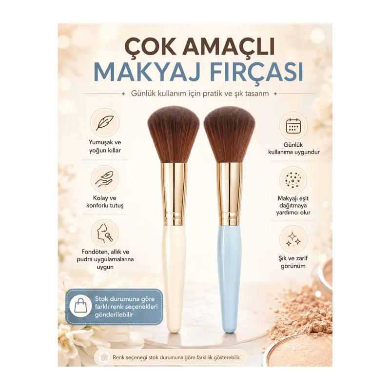 Çok Amaçlı Makyaj Fırçası Yumuşak Kıllı Ergonomik Saplı Fondöten Allık ve Pudra Fırçası