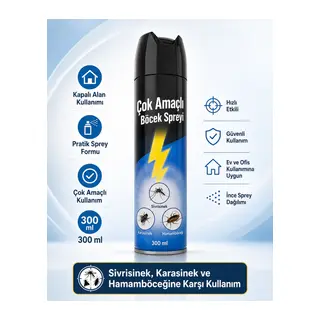 Çok Amaçlı Böcek Spreyi 300 ml Sivrisinek Karasinek Hamamböceği İçin Kapalı Alan Aerosol Sprey