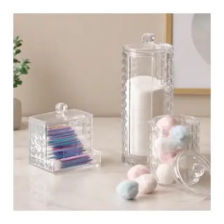 3'lü Mika Kristal Plastik Organizer Seti - Kulak Pamukluk, Makyaj Pamuğu, Mendillik