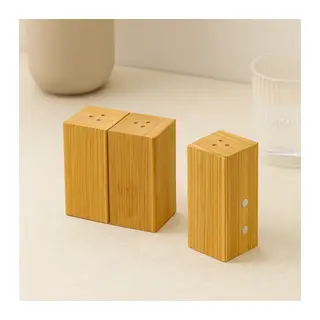 Ahşap Bambu Mıknatıslı 2'li Baharatlık & Tuzluk (4.5×5×9 cm)