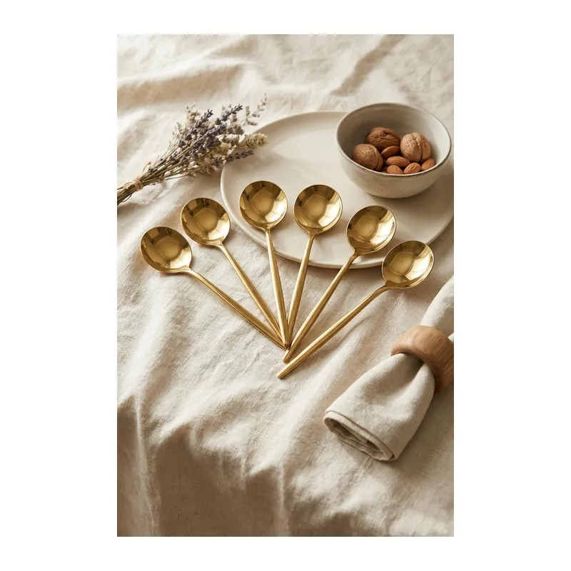6'lı Lüks Gold Paslanmaz Çelik Yemek Kaşığı Seti (21 cm)