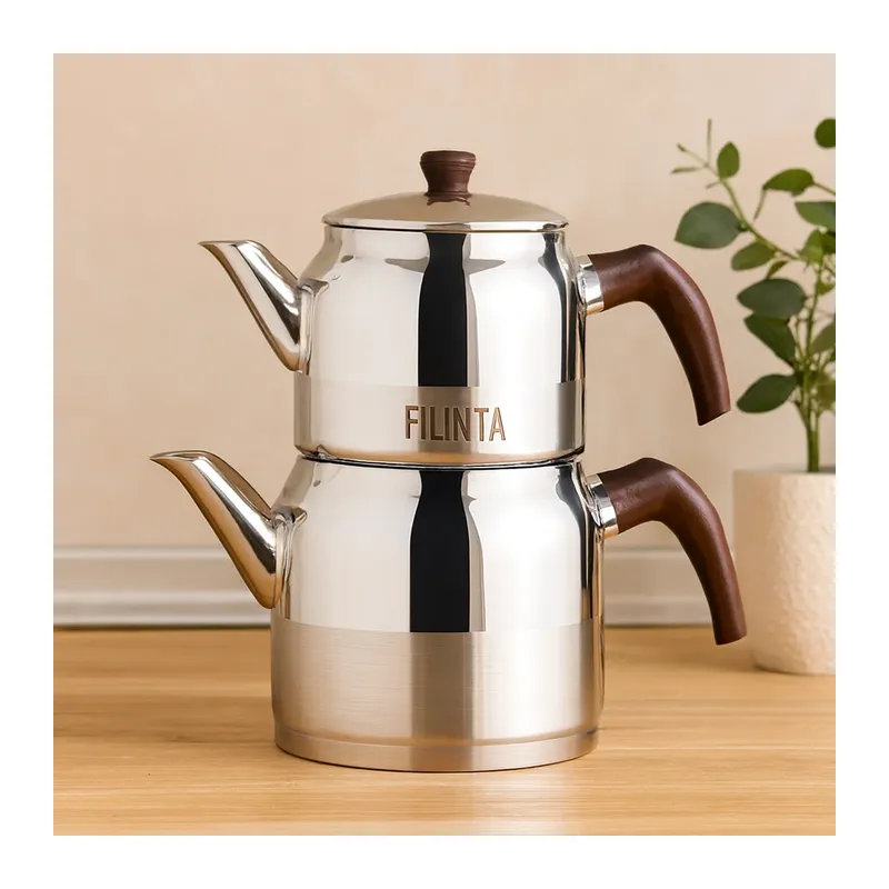 Orta Boy Çelik Çaydanlık Seti (Çift Kapaklı, Süzgeçli) 1.25L/2.25L