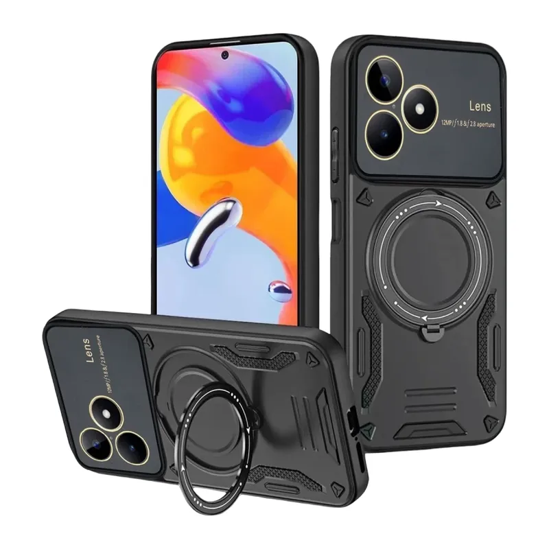 Realme C53 Uyumlu Kılıf Joy Lens Standlı Kapak - Siyah