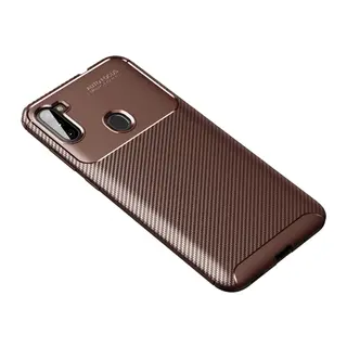 Samsung Galaxy A11 Uyumlu Kılıf Auto Focus Karbon Kapak - Kahverengi